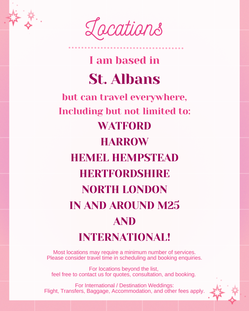 St. Albans, UK, London Colney, Hertfordshire, Sofia Shakir, Hair Makeup Artist, Bridal Services, Weddings, Beauty, Skincare, Makeupgenie, glam, travellers