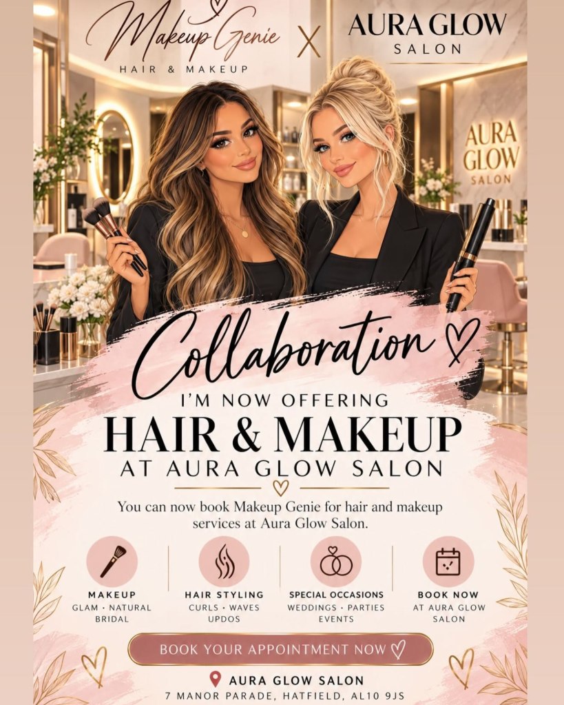 hair and makeup artist collaboration at aura glow salon at hatfield